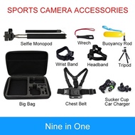 Sports Camera Accessories  Action Camera Big Bag + Monopod + Buoyancy Rod + Tripod + Headband + Wris