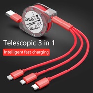 3in1 Retractable Charging Cable Anti-winding Fast Charge Cable with 3 USB for Iphone/Android/Type-C
