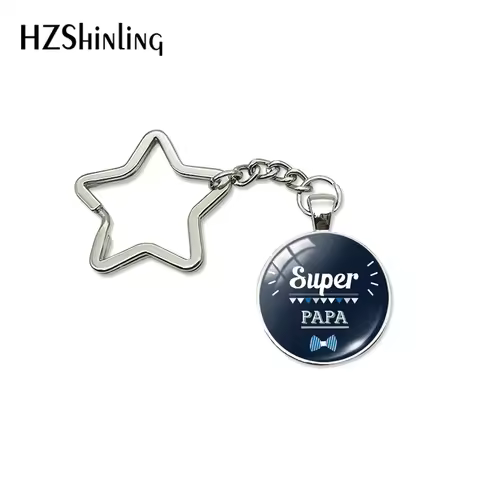 New Fashion Je t'aime Papa Star Keychain Fathers Gifts Super Papa I Love Dad French Art Key Chain Ri