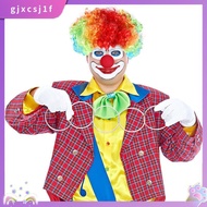 Red Foam Clown Nose + Multi-colored Clown Wig for Masquerade Cosplay fancy dress.