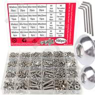 700 PCS Stainless Steel Hexagon Nut and Bolt Combo Set - Round Cup M3 M4 M5 M6 Hex Head - Round Head