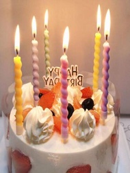 6入組彩色螺旋生日蠟燭附托架,用於彩虹派對蛋糕裝飾,婚禮周年慶典女孩帽裝飾,共6種顏色