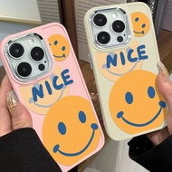 Full Screen Smiling Face Phone Case Compatible for IPhone 11 12 13 Pro 14 15 7 8 Plus SE 2020 XR X XS Max TPU Soft Casing Metal Lens Protector Large Hole Frame