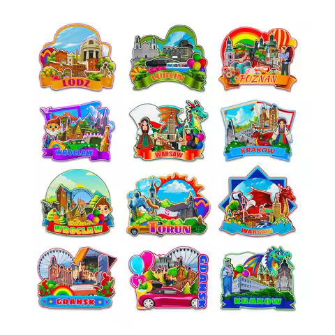 Decorative Magnets for Lodz Poznan Wroclaw Krakow Gdansk Warsaw Torun Poland City Landmark Souvenirs