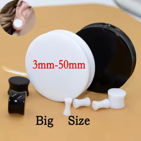 1Pair Acrylic Solid Waist Drum Ear Gauges White & Black Big Size Large Tunnels Stretchers Expander 3