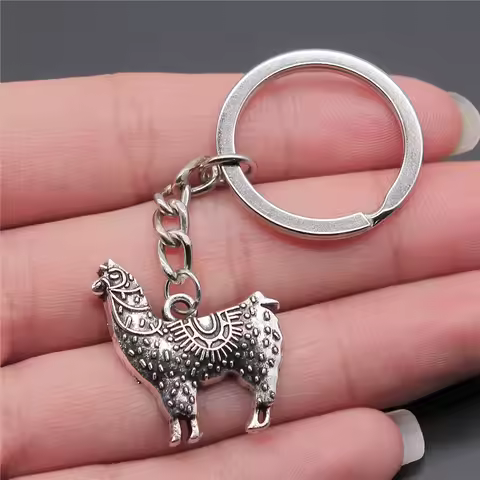 Souvenirs Gift Men Keychain 2 Colors 26x26mm Alpaca Pendant Keyring