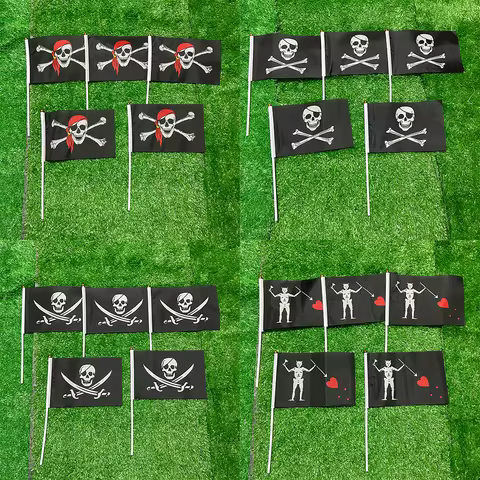 SKY FLAG Jolly Roger Hand Flag 14x21cm 10/20/50/100pcs Small Skull Crossbones Pirate Flag Jolly Roge