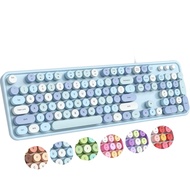 MOFII Wired Keyboard, Cute Colorful Keyboard Full Size, Retro Typewriter Keyboard with Round Keys, U