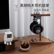 Solid Wood Headphone Stand Black Walnut Desktop Storage Gaming Creative Headphone Holder Wooden Head