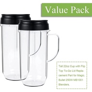2 Pack Blender Cups Tall 22oz Cup with  To-Go Lid Replacement Part Cup Mug Accessory for MB 250W Ble
