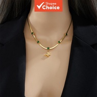 Elegant green gem station butterfly drop stainless steel necklace for women not fade