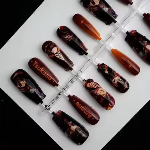 Yugi Amane Yugi Tsukasa Brown Dark Gradient Ballerina Fake Nails Anime Game Kawaii False Nails Prett