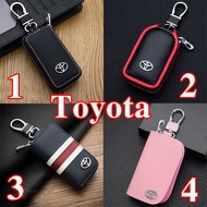 For Toyota Alphard Avanza Camry Corolla CHR Prius Innova Vios Wish Fortuner Leather Car Key Bag Case Set Keychain Pouch Holder Metal Zipper Anti Lost Bag Accessories