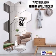 7 Pcs Acrylic Decorative Hexagon Mirror Wall Sticker Decoration Mirror Wall Cermin Hiasan Deco Dinding Rumah Pejabat
