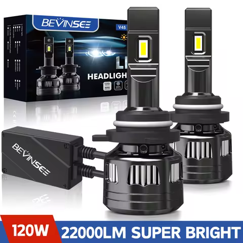 BEVINSEE V45 H7 LED Car Headlight Bulbs CANBUS H4 Hi/Lo Beam 120W 22000LM H11 H1 9005 HB3 9006 HB4 9