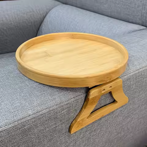 Sofa Tray Table Sofa Armrest Clip-On Tray Natural wooden Sofa Tray Practical TV Snack Tray for Remot