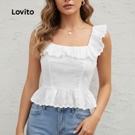 (trendy3)Lovito Elegant Plain Ruffle Blouse for Women L132ED690