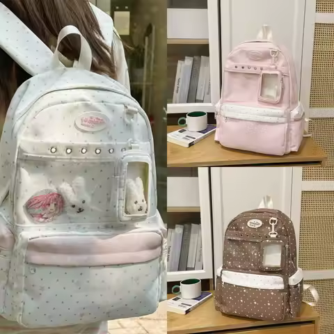 Y2K Polka Dot Itabag Backpacks Transparent Pin Display Bag JK Sweet Princess Anime Backpacks Women S