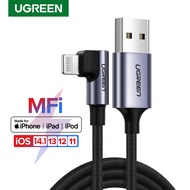 【Certified by Apple】UGREEN iPhone Charger Cable, Right Angled 90 Degree Lightning Cable for iPhone 14 13 Pro Max iPhone 14 Plus iPhone 12 11 Pro Max /XS/XS Max/XR/X/8/8 Plus/ 7/7 plus/iPad Air 2 Game Cable