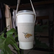 Mimosa金合歡手刺繡飲料袋/杯袋/可收納