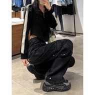 DaDuHey New American Style Retro Jeans Loose Straight Harem Pants plus Size Fashion Casual Cargo Pan