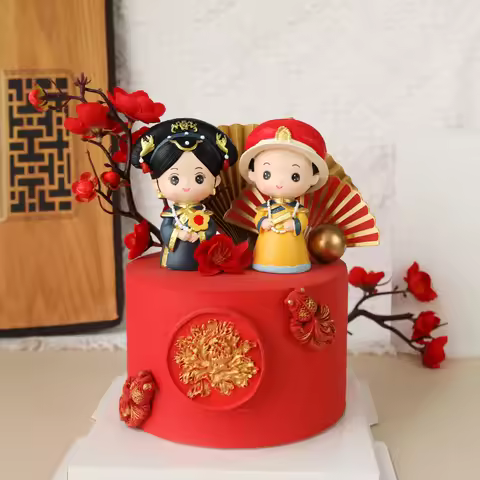 Chinese Emperor Empress Figurine Resin Queen Ornament Traditional Costume kids Home Decoration Cake 