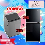 COMBO Midea 2 door 200L Refrigerator MDRT267MTB30  7.5kg Fully Automatic Washing Machine NEW