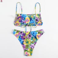 Women's Print 2-piece Swimsuit Colorful Flower Printed 2-piece Swimsuit for Outdoor Beach Wearing