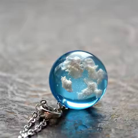 Chic Transparent Resin Rould Ball Moon Pendant Necklace Women Blue Sky White Cloud Chain Necklace Fa