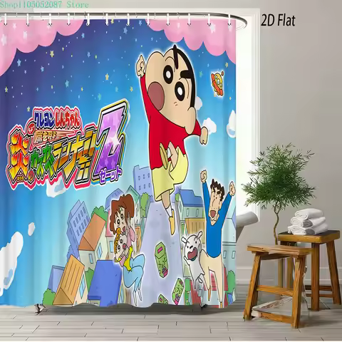 Crayon Shin-chan Flame Ninja Z Themed 2D Print Waterproof Shower Curtain, Flying Shin-chan with Fami