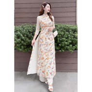 S192 Ao dai designed with 4 flaps, traditional ao dai with lovely little flowers