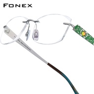 FONEX Không Có Vành Titan Gọng kính Phụ Nữ 2025 Mới thiết kế thương hiệu cao cấp Kim Cương Trim Eye 