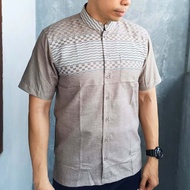 KEMEJA KATUN Salice Paolo Men's Koko Shirt Short Sleeve Regular Aryan Denim Brown Motif Full Cotton 
