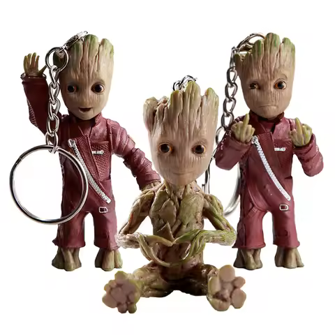 11 Different Groot Keychain Decoration Crafts Tree Man Baby Anime Hanging Figurine Toys Key Pendant 