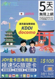 docomo JOYTEL【日本】5天 全網通勁量王極速5G/4G旅遊卡 無限上網 () 香港行貨
