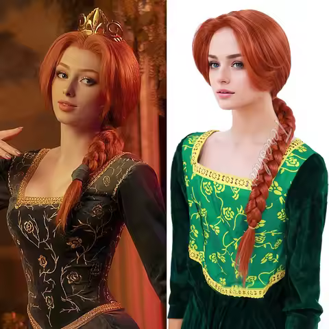 Synthetic Shrek Anime Hair Long Braided Reddish Brown Heat Resistant Costume Wig for Fiona Cosplay A