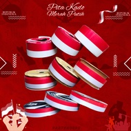 MERAH [Roll] Red and White Gift Ribbon Size 2cm 2.5cm 3.8cm | Red and White Flag Ribbon 20mm 25mm 28