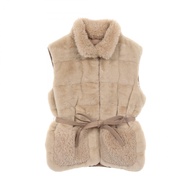 【二手，A級】 MONCLER JOUI 仿毛皮泰迪絨背心，米色，聚酯纖維。女款二手 A 級。