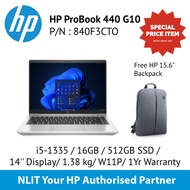 HP ProBook 440 G10 i5-1335U / 16GB DDR4 / 512GB SSD / 14" Display/ 1.38Kg/ W11P/BackPack/1Yr Warra