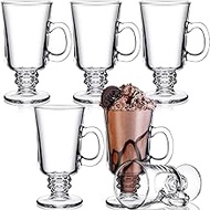 6 Pieces 8 Ounce Irish Coffee Mugs Irish Coffee Glasses Clear Glass Cup with Handle High Base Glass