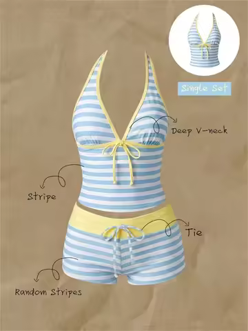 blue striped bikini swimsuit tankinis 2000s swimsuits bathing suits woman 2 piece set dot yellow vac