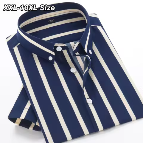 Plus Size Men's Short Sleeve Shirt Summer Classic Stripe Baggy Business Office Dress 7XL 8XL 9XL 10X