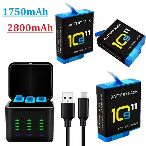 1750/2800mAh For GoPro Hero 9 10 11 Battery 3 Slot Waterproof Charging Box With TF Card Reader For G