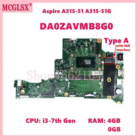 DA0ZAVMB8G0 With 4415U I3-6006U CPU 0GB/4GB-RAM Notebook Mainboard For ACER Aspire A315-51 A315-51G 