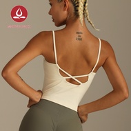 MOVING PEACH Tank Top Woman Thin Straps Slim Fit Yoga Top Soft Fixed Bra Cups Gym Sports Crop Top Ru