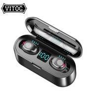 Vitog F9 V5.0 TWS wireless Bluetooth headphones LED display with 2000mAh power bank headphones with 