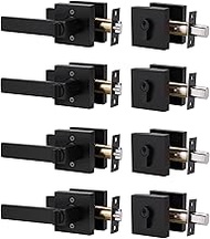 4 Pack Keyed Entry Door Lever Lockset and Double Cylinder Deadbolt Combination Set for Office and Front Door, Heavy Duty, Matte Black Finish, Keyed Alike Entrance Lever Door Handle Leverset