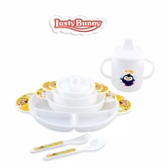 BABY DINNER PLATE SET WITH SPOON AND GLASS 9PCS LUSTY BUNNY LB0001 LustyBunny Divided Cutlery