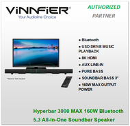 Vinnfier VF Hyperbar 3000 MAX 160W Bluetooth 5.3 All-In-One Soundbar Speaker USB ARC Aux-In Optical