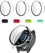 iDaPro Screen Protector for Garmin Forerunner 570 42mm Case-[Clear] [3Pcs]+Silicone Anti-dust Plugs[